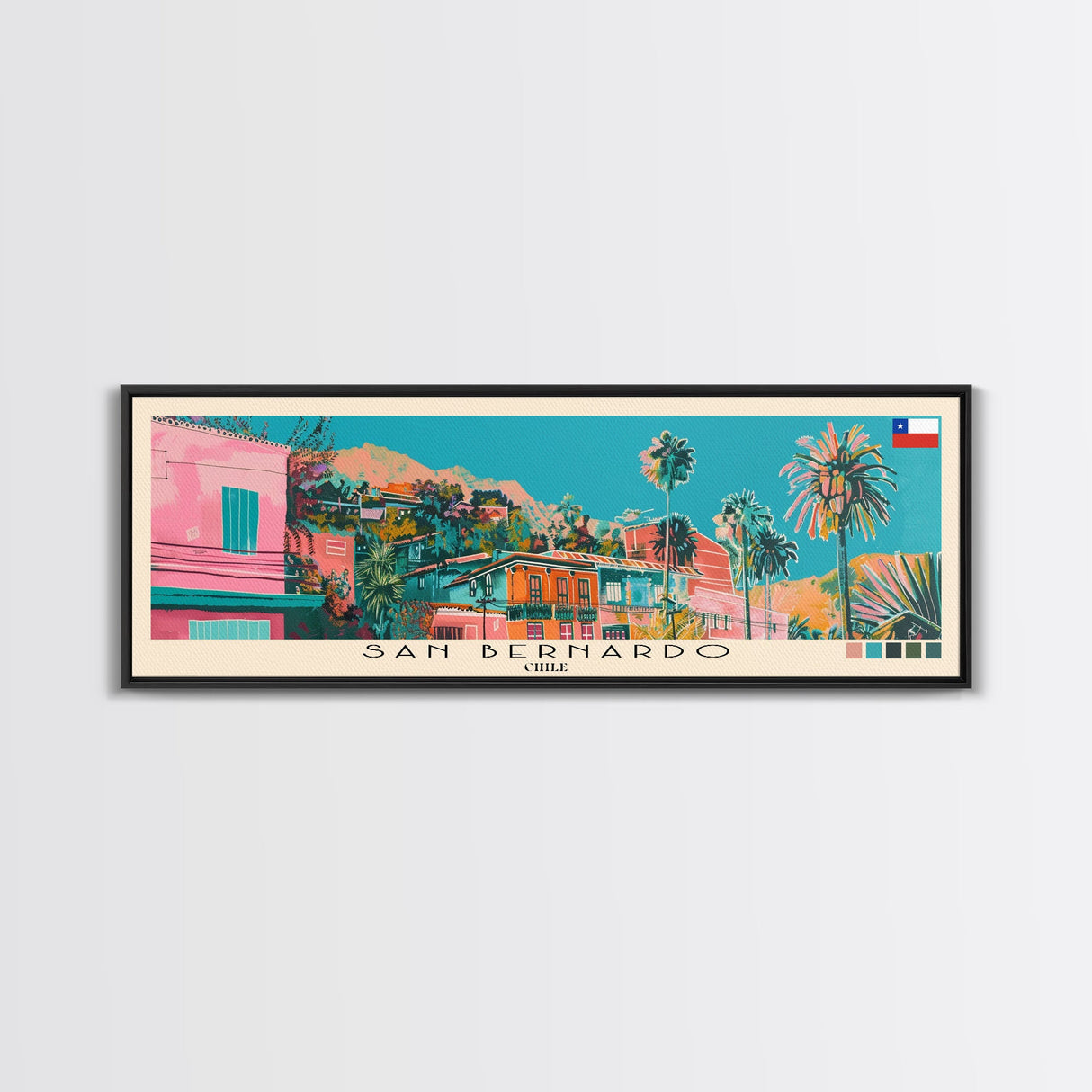 San Bernardo, Chile Panoramic Canvas Print, San Bernardo, Chile Painting, Chile Art, San Bernardo Travel Poster, Travel Art, Vacation Gift