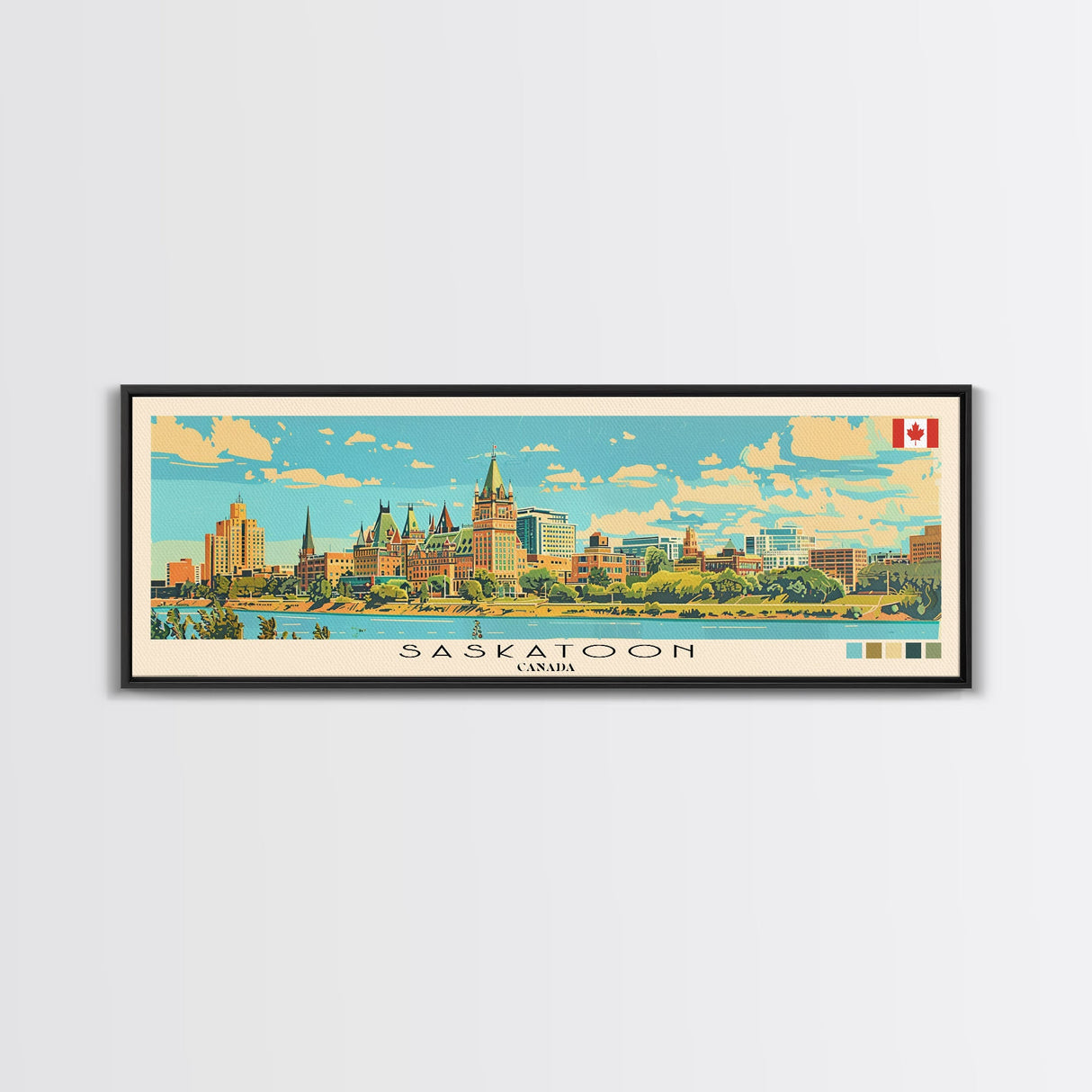 Saskatoon, Canada Panoramic Canvas Print, Saskatoon, Canada Painting, Canada Art, Saskatoon Travel Poster, Travel Art, Guest Room Painting