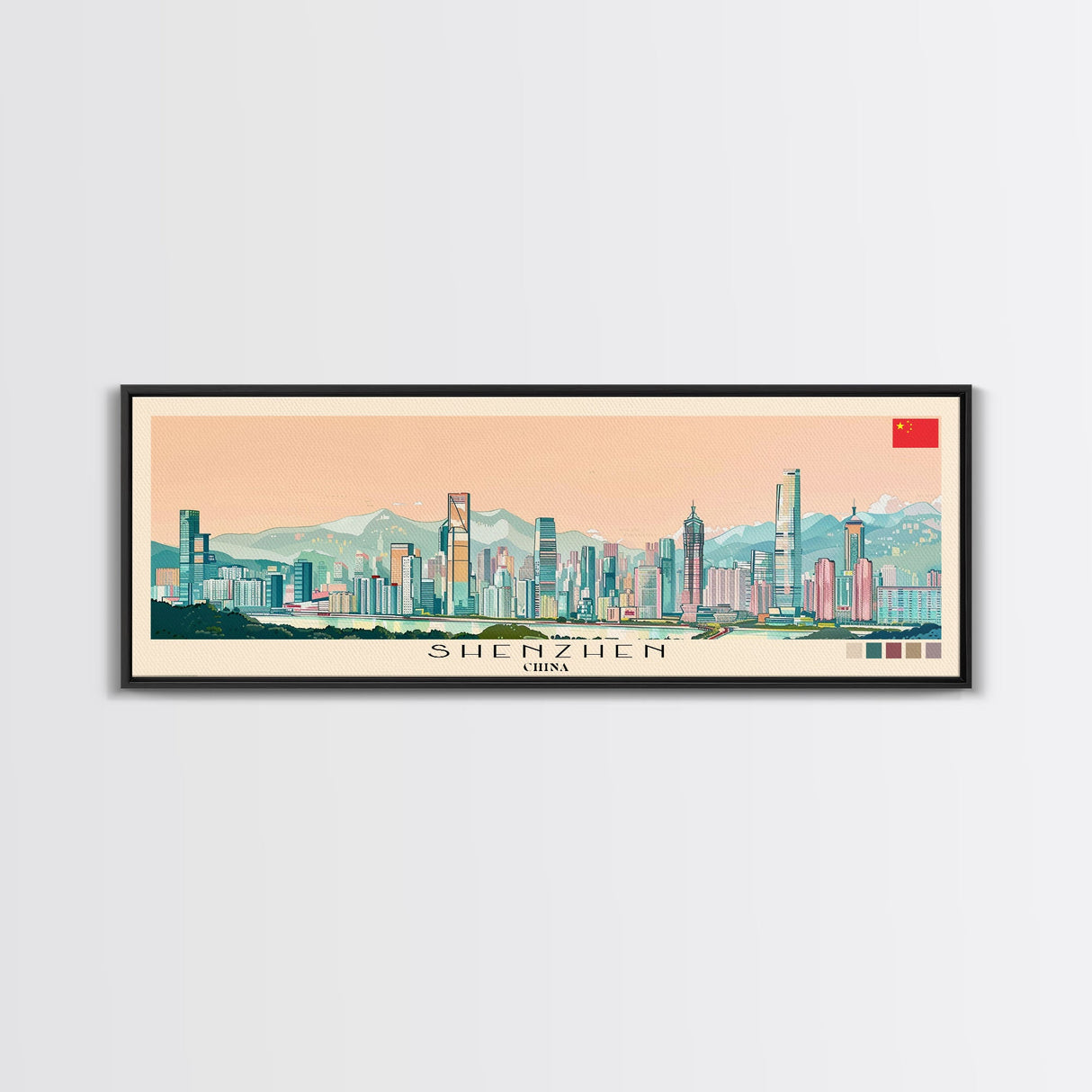 Shenzhen, China Panoramic Canvas Print, Shenzhen, China Painting, China Art, Shenzhen Travel Poster, Travel Art, Living Room Painting