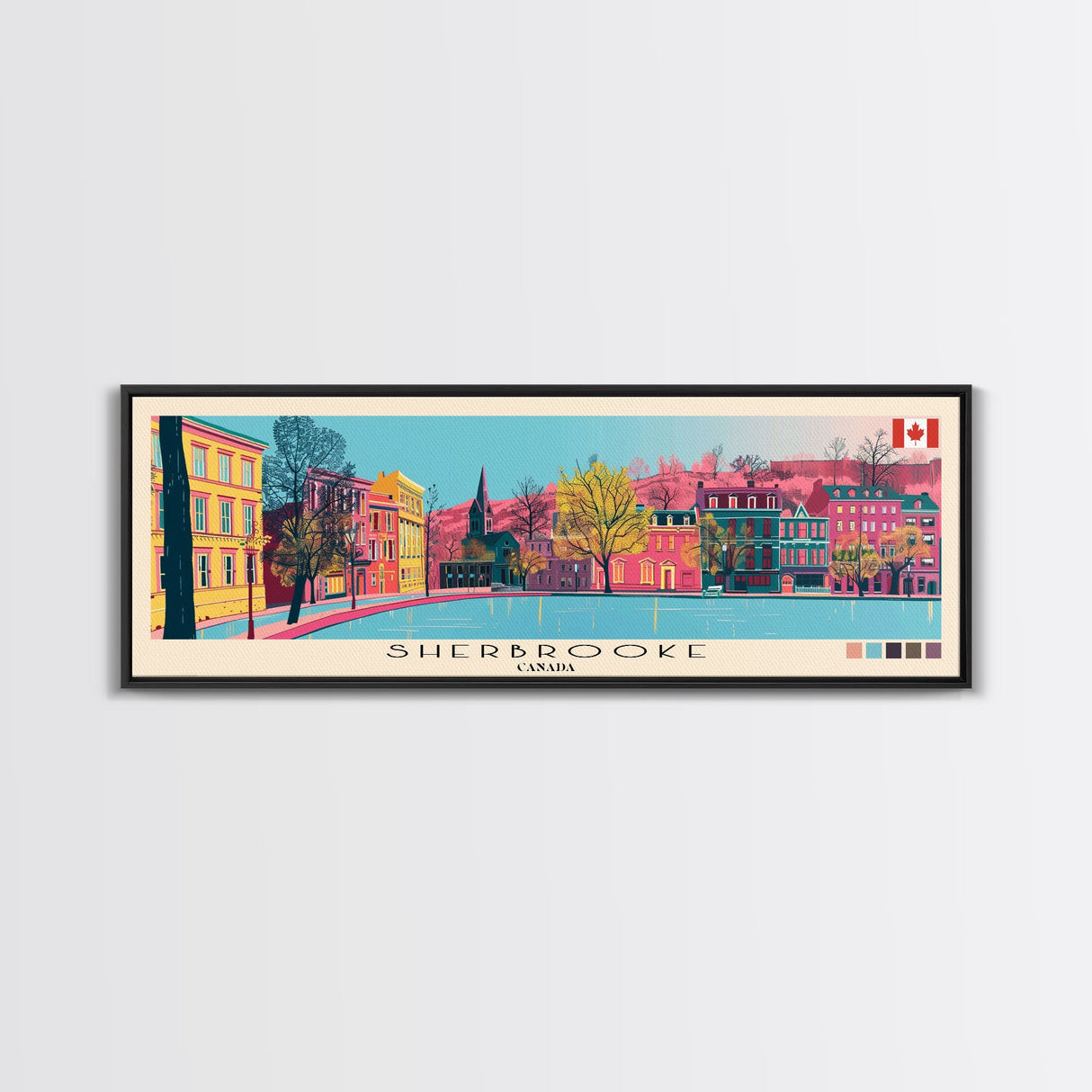 Sherbrooke, Canada Panoramic Canvas Print, Sherbrooke, Canada Painting, Canada Art, Sherbrooke Travel Poster, Travel Art, Housewarming Gift