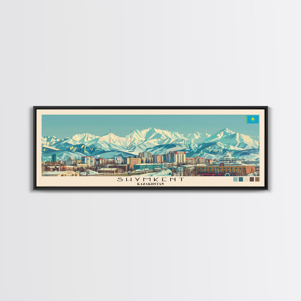 Shymkent, Kazakhstan Panoramic Canvas Print, Shymkent, Kazakhstan Painting, Kazakhstan Art, Shymkent Travel Poster, Travel Art, Guest Room Painting