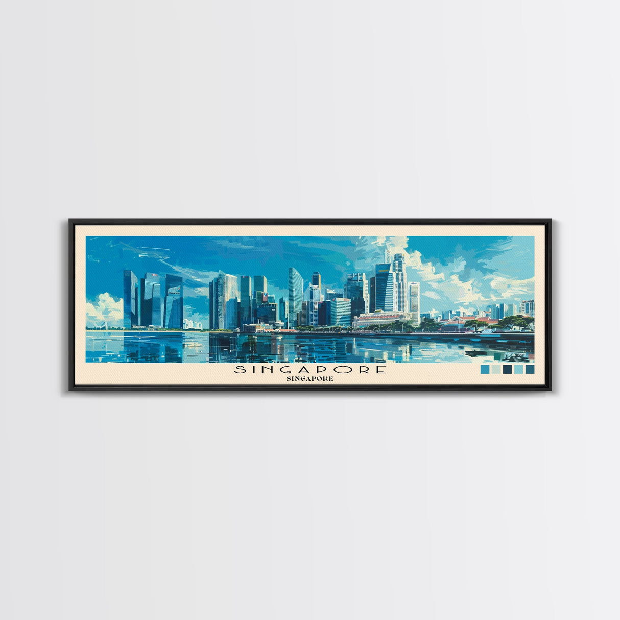 Singapore, Singapore Panoramic Canvas Print, Singapore, Singapore Painting, Singapore Art, Singapore Travel Poster, Travel Art, Housewarming Gift