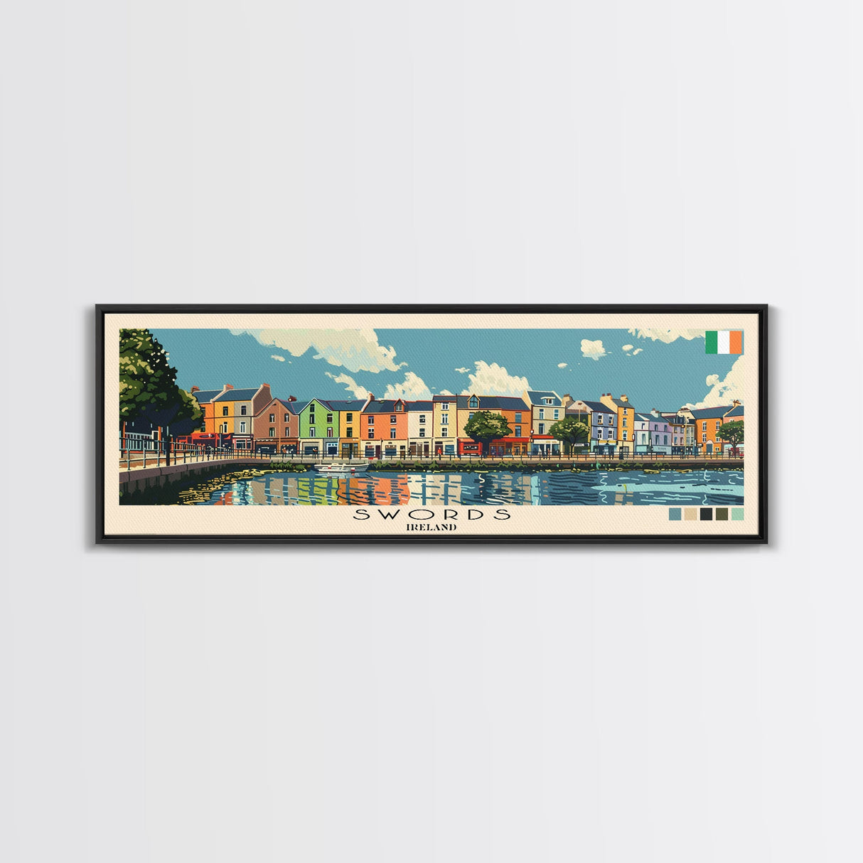 Swords, Ireland Panoramic Canvas Print, Swords, Ireland Painting, Ireland Art, Swords Travel Poster, Travel Art, Guest Room Painting