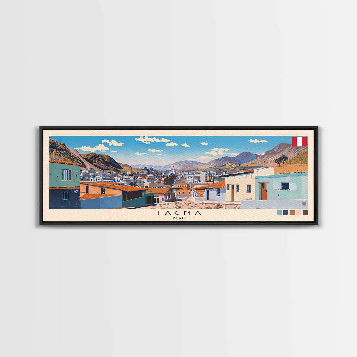 Tacna, Peru Panoramic Canvas Print, Tacna, Peru Painting, Peru Art, Tacna Travel Poster, Travel Art, Guest Room Painting