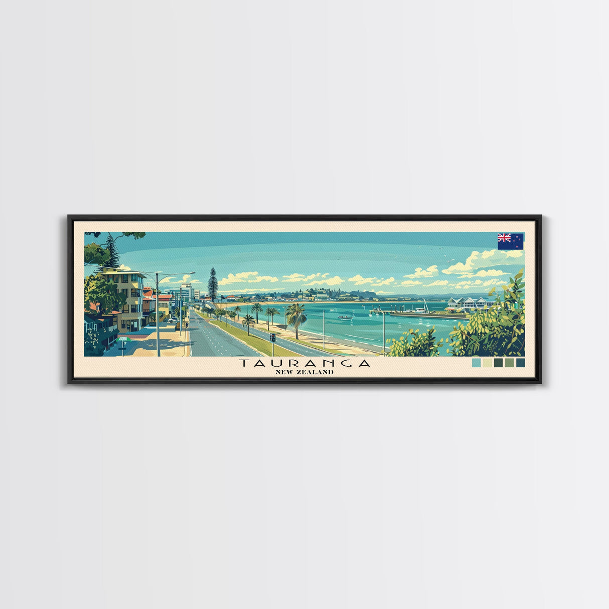 Tauranga, New Zealand Panoramic Canvas Print, Tauranga, New Zealand Painting, New Zealand Art, Tauranga Travel Poster, Travel Art, Guest Room Painting