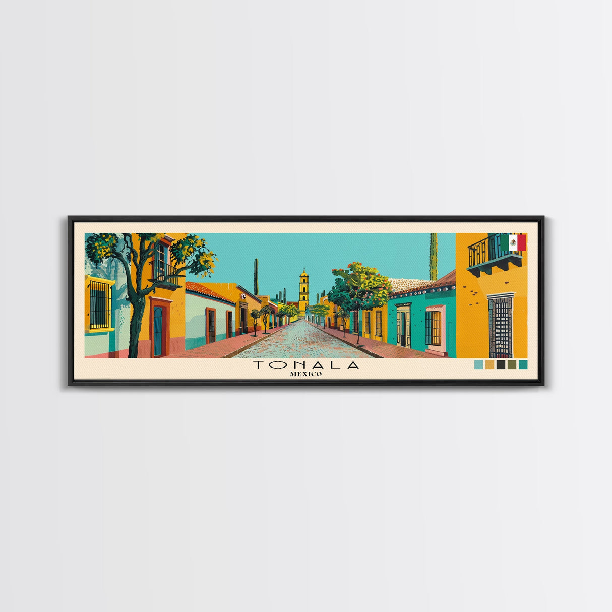 Tonala, Mexico Panoramic Canvas Print, Tonala, Mexico Painting, Mexico Art, Tonala Travel Poster, Travel Art, Guest Room Painting