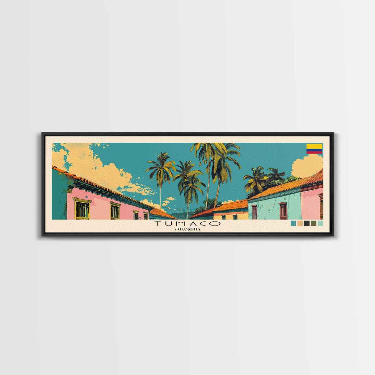 Tumaco, Colombia Panoramic Canvas Print, Tumaco, Colombia Painting, Colombia Art, Tumaco Travel Poster, Travel Art, Housewarming Gift