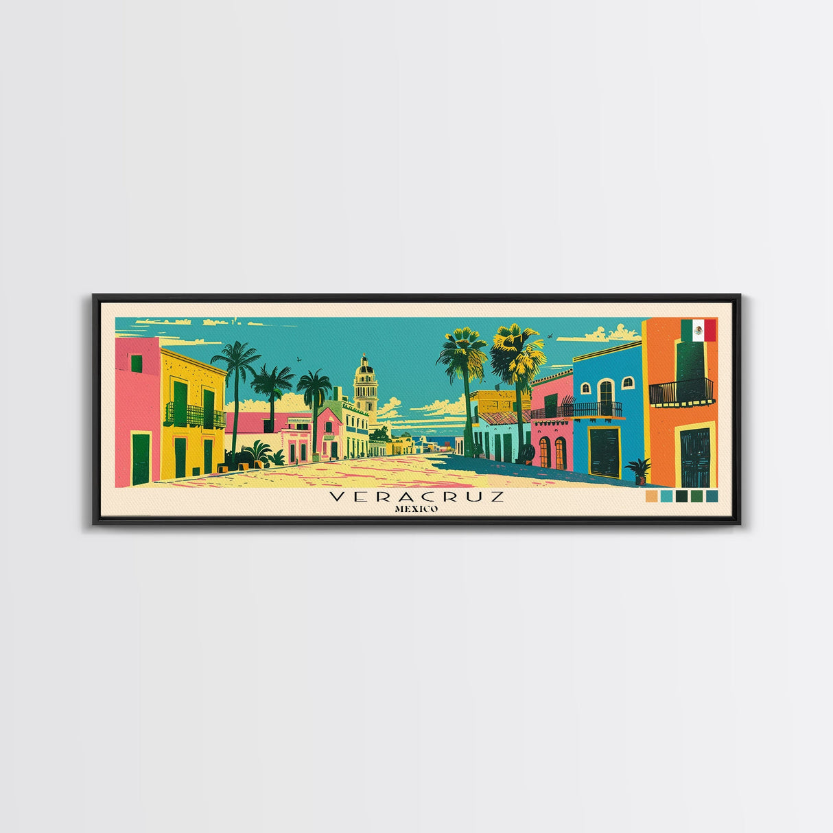 Veracruz, Mexico Panoramic Canvas Print, Veracruz, Mexico Painting, Mexico Art, Veracruz Travel Poster, Travel Art, Guest Room Painting