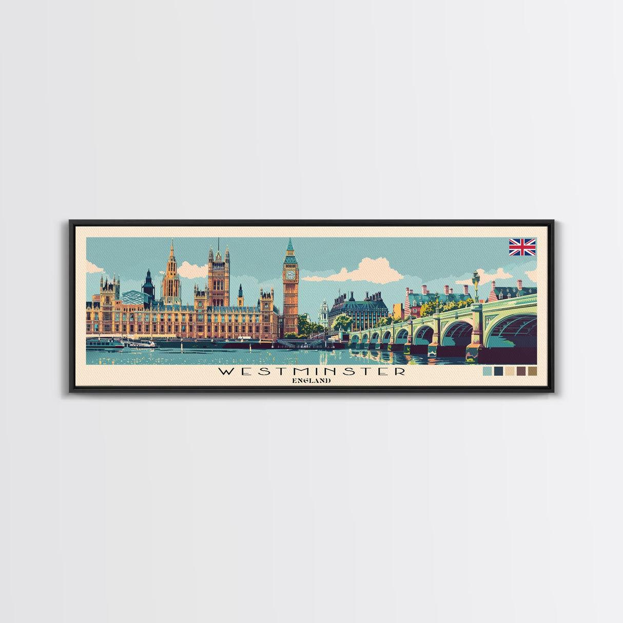 Westminster, England Panoramic Canvas Print, Westminster, England Painting, England Art, Westminster Travel Poster, Travel Art, Vacation Gift