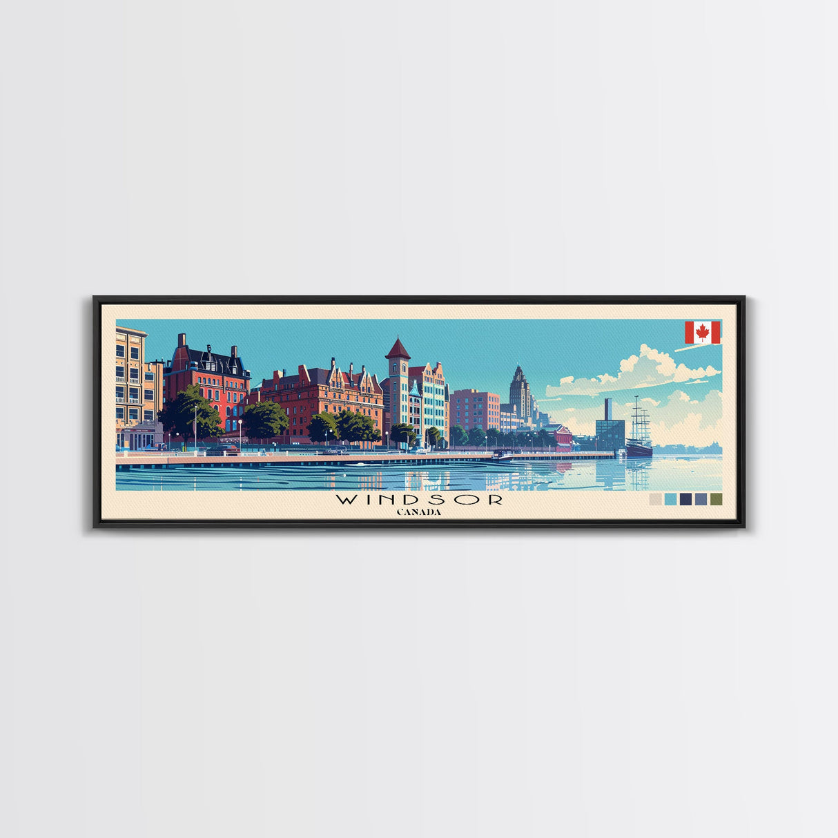 Windsor, Canada Panoramic Canvas Print, Windsor, Canada Painting, Canada Art, Windsor Travel Poster, Travel Art, Guest Room Painting