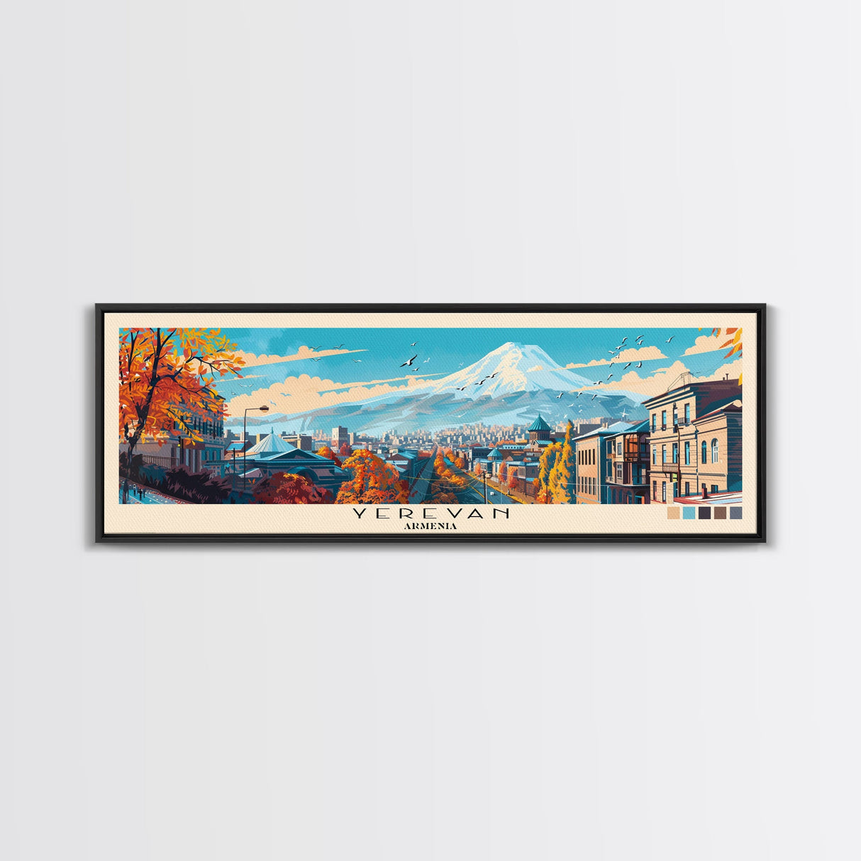 Yerevan, Armenia Panoramic Canvas Print, Yerevan, Armenia Painting, Armenia Art, Yerevan Travel Poster, Travel Art, Guest Room Painting