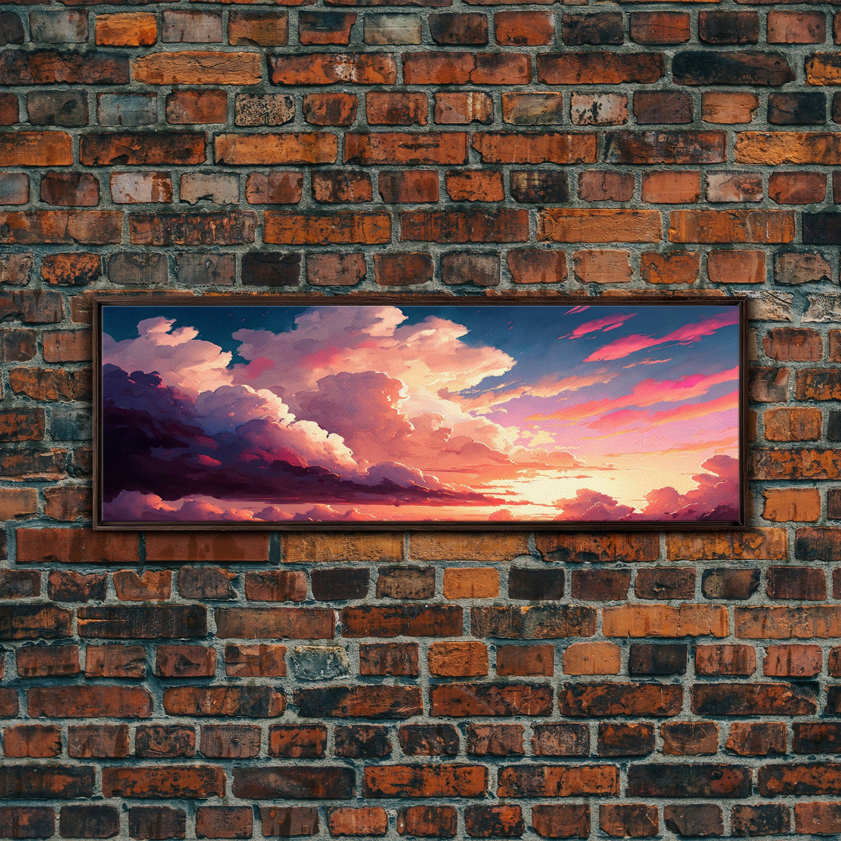 Beautiful Panoramic Framed Canvas Print of Red and Pink Clouds and Sunset, Framed Wall Art, Wall Decor, Living Room Art