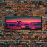 Surrealist Art, Retro TV Abandoned In The Desert, Statement Piece, but what? -  Framed Canvas Print - Synthwave Sunset Desert Art