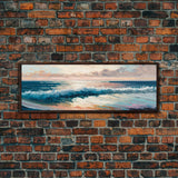 Panoramic Ocean Beach canvas prints Sea landscape Nautical photo Coastal canvas print Sea wave canvas Extra large wall art  Ready to hang