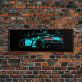 Teal Sports Car,  Abstract Urban Art, Cityscape Art, Dark Night Large Urban Art, City Skyline Wall Art, Panoramic, Wall Art, Canvas Print