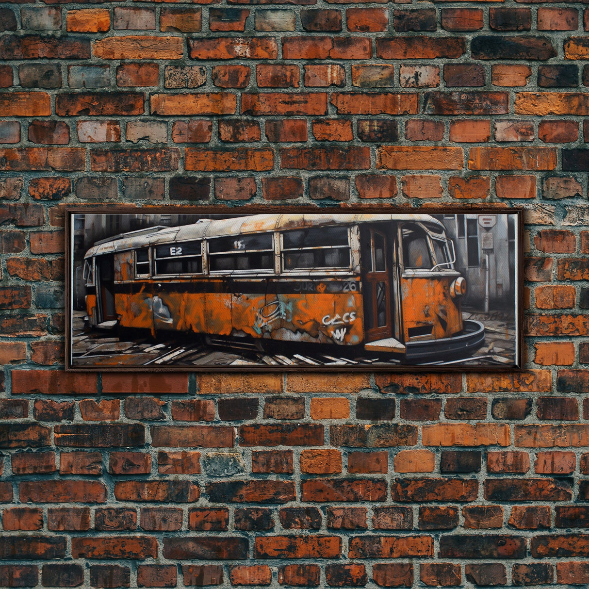 Old Abandoned Orange Streetcar Print, Graffiti Art, Urban Art Print, Street Art, Large Canvas Print, Panoramic, Wall Art, Canvas Print