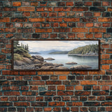 Colored Pencil Landscape Wall Art Print, Lake, Riverbank, River, Trees, Mountain, Large Canvas Art Print, Panoramic, Wall Art, Canvas Print