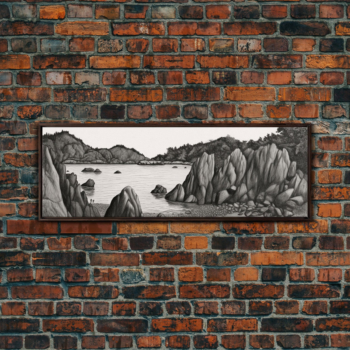 Pencil Sketch River Wall Art Print, Nature, Water, Black And White, Wall Decor, Large Canvas Art Print, Panoramic, Wall Art, Canvas Print