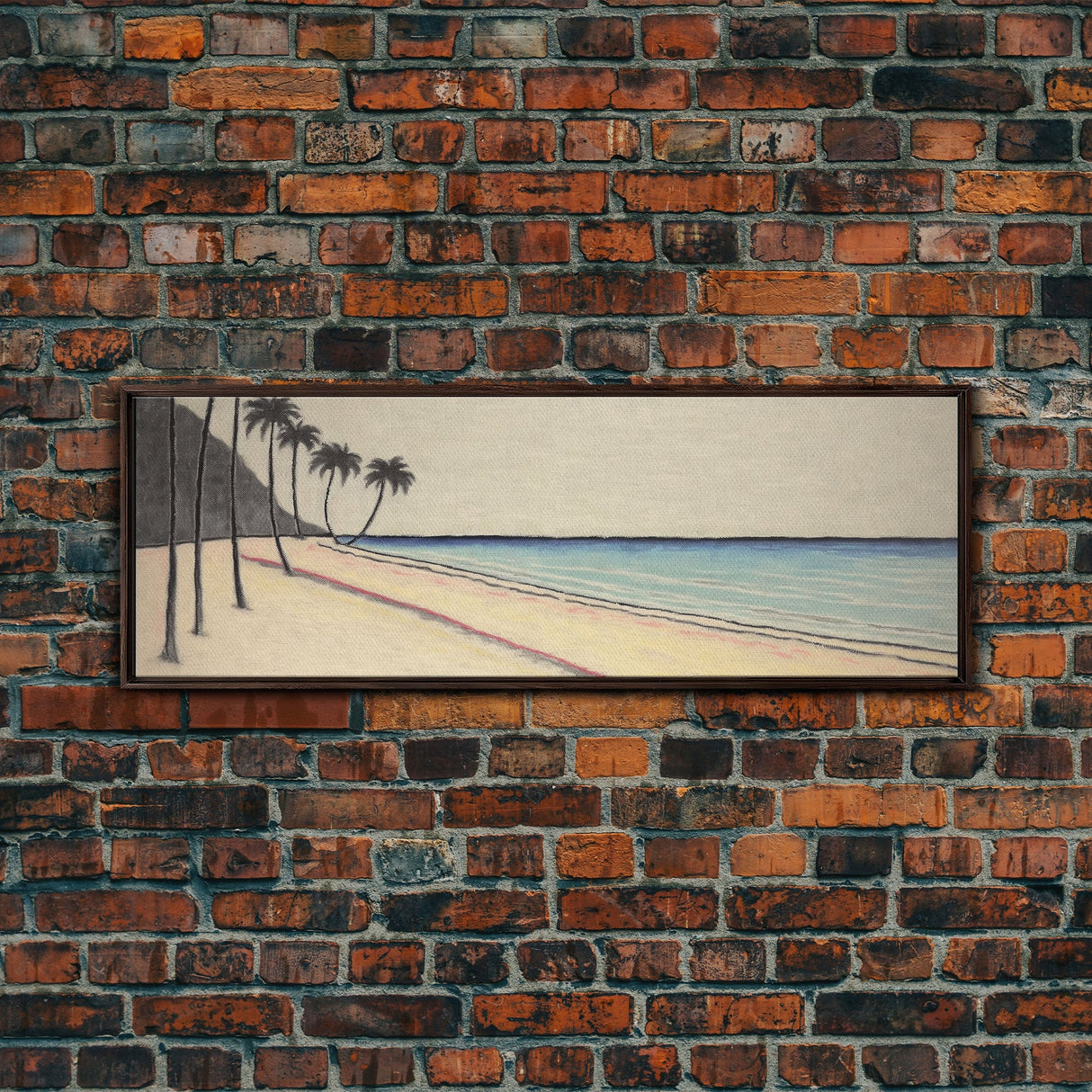 Minimalist Beach Canvas Art Print, Seashore, Shoreline, Ocean, Plam Trees, Tropical Beach, Wall Decor, Panoramic, Wall Art, Canvas Print