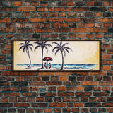 Couple In Beach Scene Art, Minimalist Beach Canvas Art Print, Palm Trees, Canvas Wall Art Beach, Panoramic, Wall Art, Canvas Print