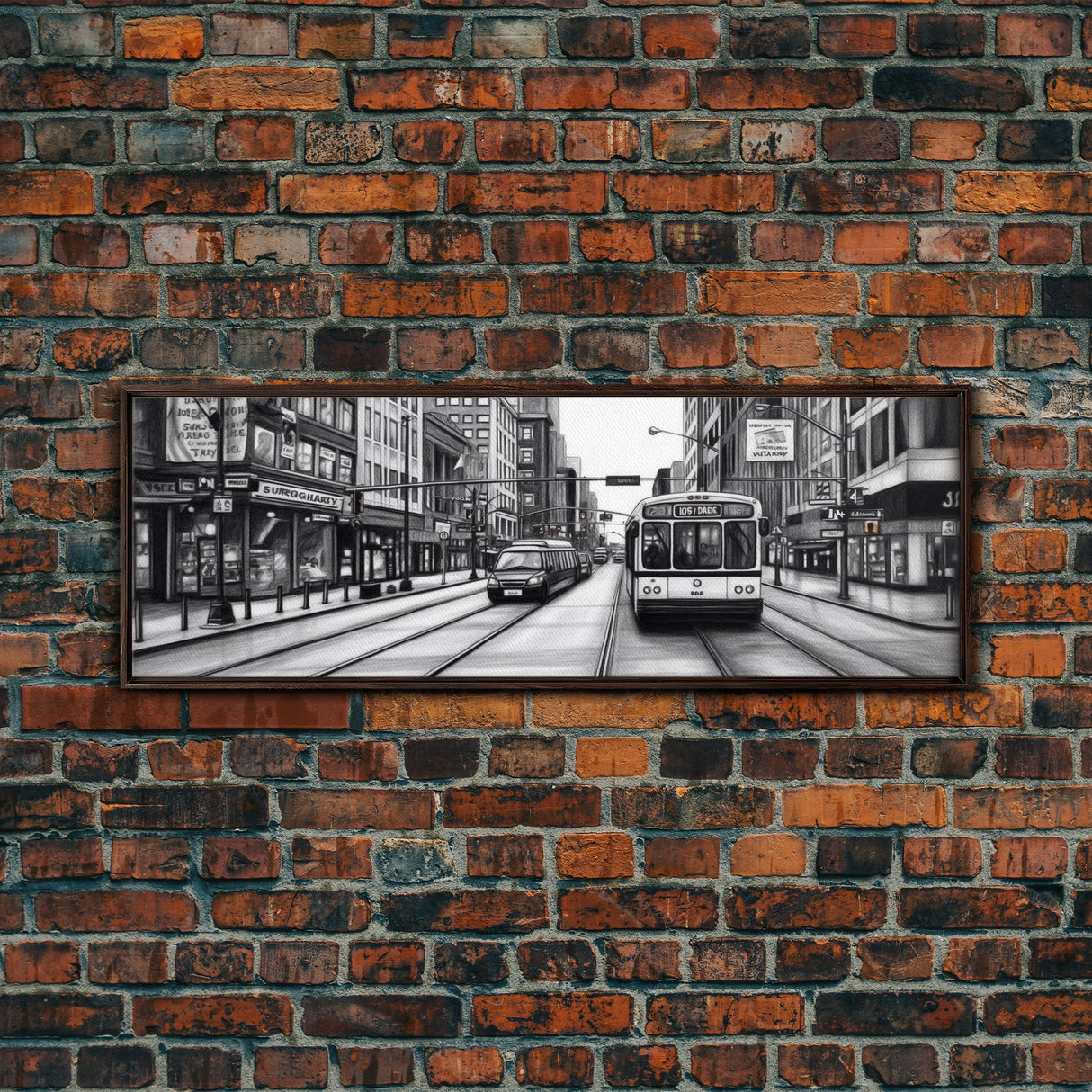 Big City Canvas Print, City Art, Cars, Bus, Buildings, Large Urban Art Print, Original Art, Wall Decor, Panoramic, Wall Art, Canvas Print