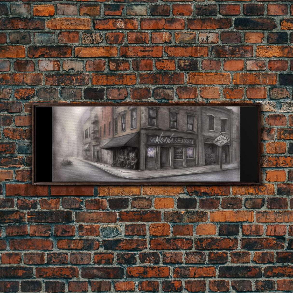 Dystopian City Canvas Print, Buildings, Man On Street, Urban Art, Large Urban Art Print, Wall Decor, Panoramic, Wall Art, Canvas Print