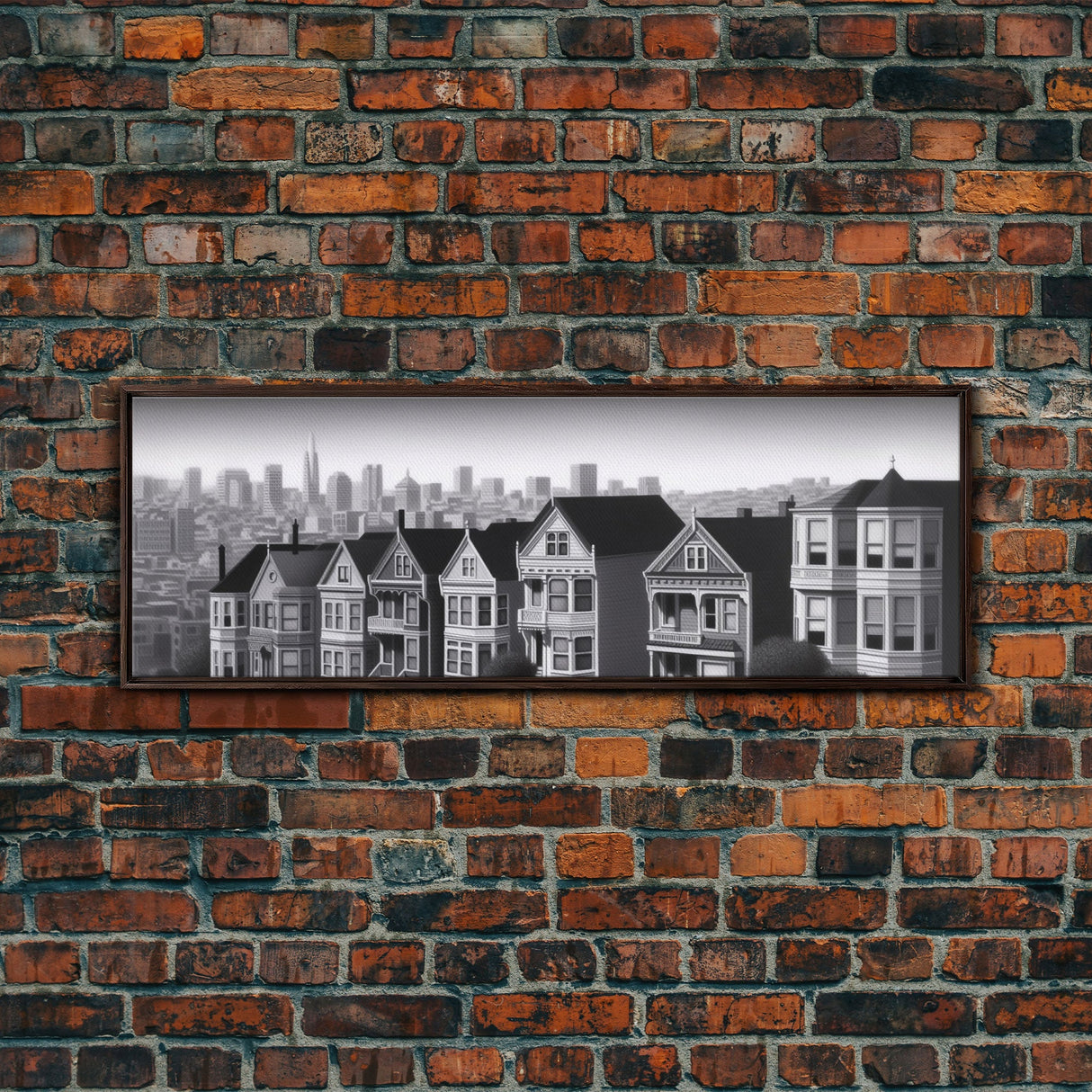 Row Of Apartments Canvas Print, Urban Art, City Art, Cityscape, Skyline, Monochromatic, Wall Decor, Panoramic, Wall Art, Canvas Print