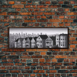 Row Of Apartments Canvas Print, Urban Art, City Art, Cityscape, Skyline, Monochromatic, Wall Decor, Panoramic, Wall Art, Canvas Print