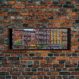 Abstract Row Of Buildings City Canvas Print, Large Urban Art Print, Cityscape Art, Vibrant Art, Panoramic, Wall Art, Canvas Print