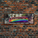 Rainbow Streetcar Canvas Print, Tram Wall Decor, Urban Art, Large Canvas Print, Framed Art, Wall Decor, Panoramic, Wall Art, Canvas Print