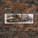 Watercolor Market Wall Art, Abstract Canvas Print, Urban Art, Large Art Print, Framed Canvas Print, Panoramic, Wall Art, Canvas Print