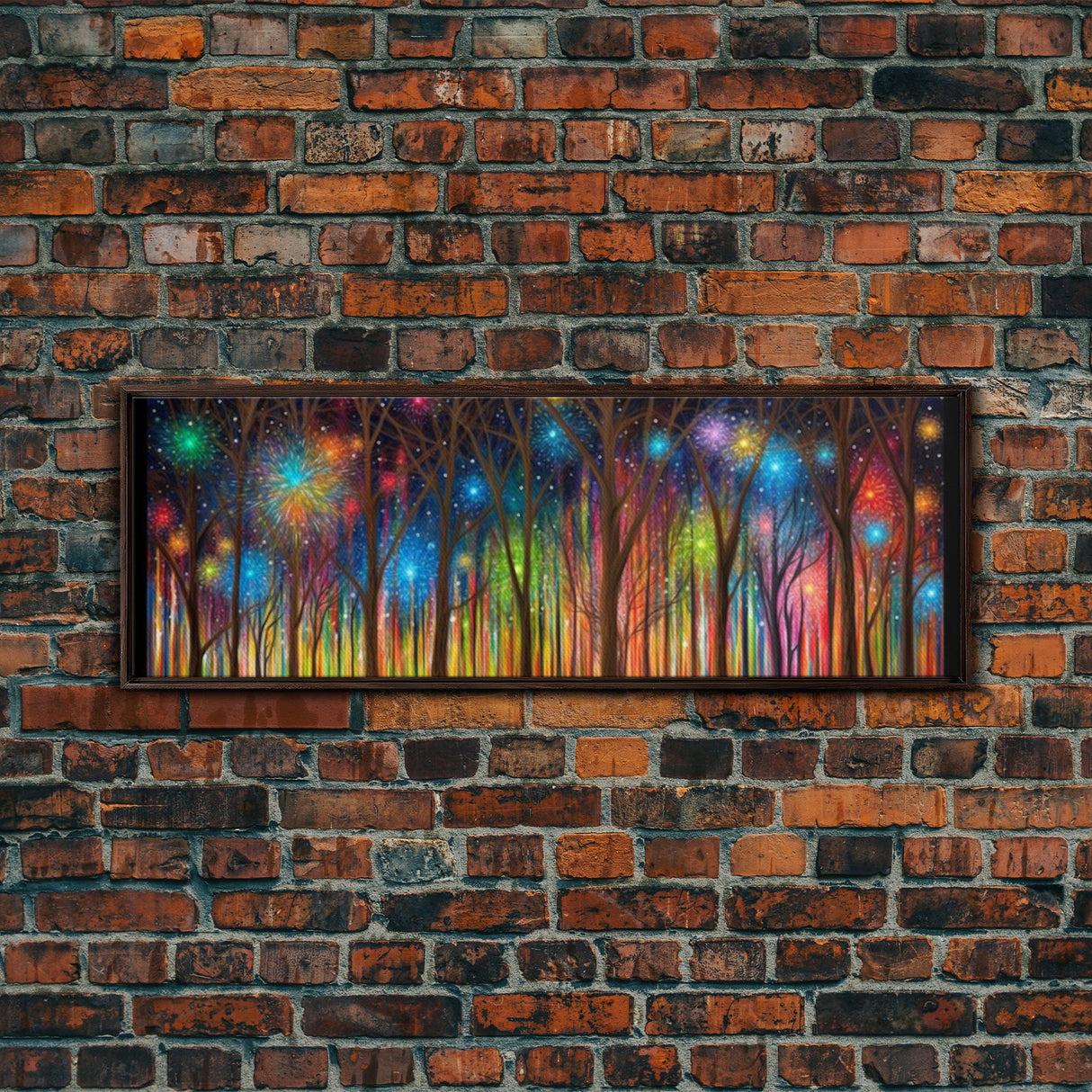 Abstract Forest Art, Woods Wall Art, Forest Art Print, Sparklers, Stars, Colorful Canvas Print, Panoramic, Wall Art, Canvas Print