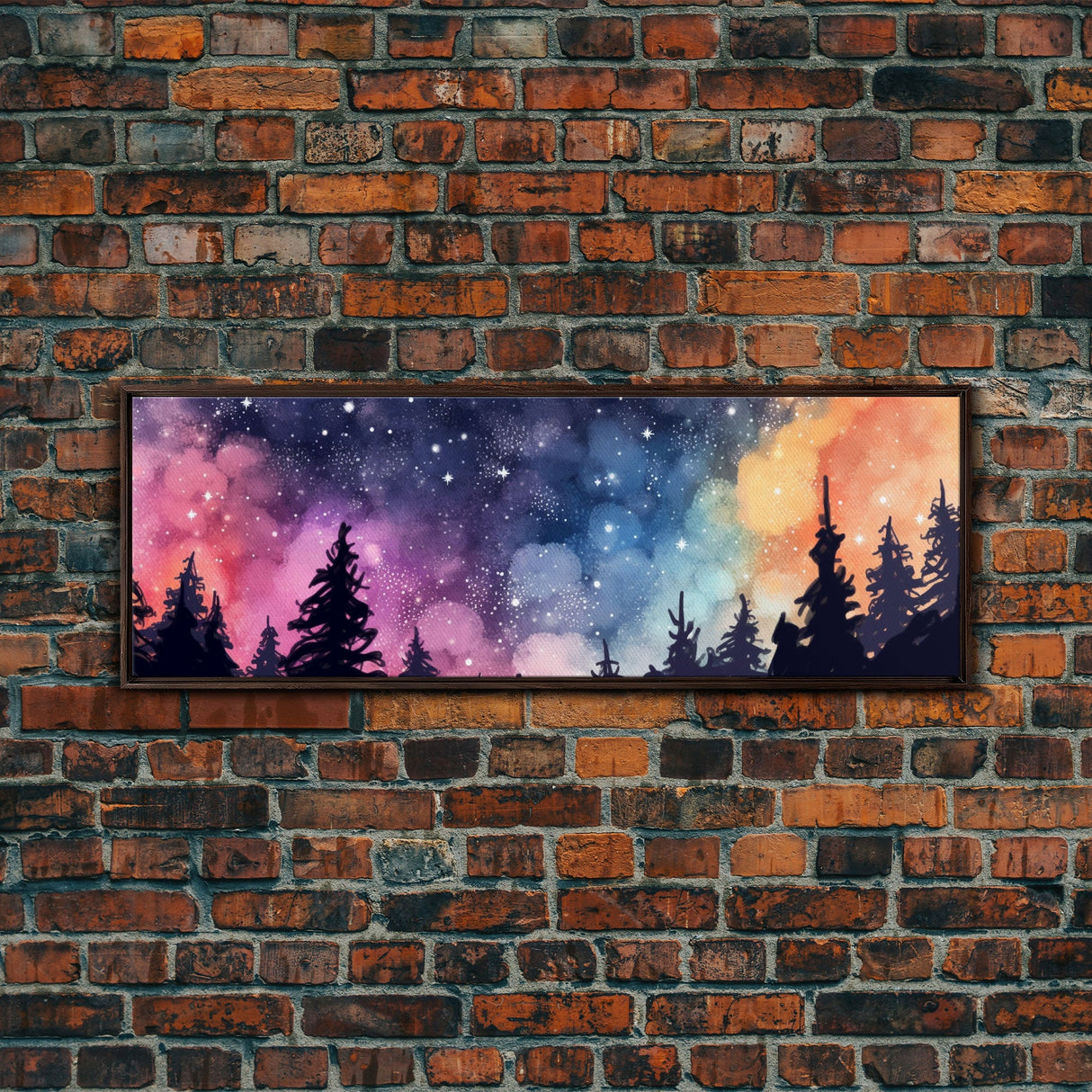 Watercolor Forest Art, Starry Night In The Woods, Abstract Forest Art, Woods Wall Art, Large Canvas Print, Panoramic, Wall Art, Canvas Print