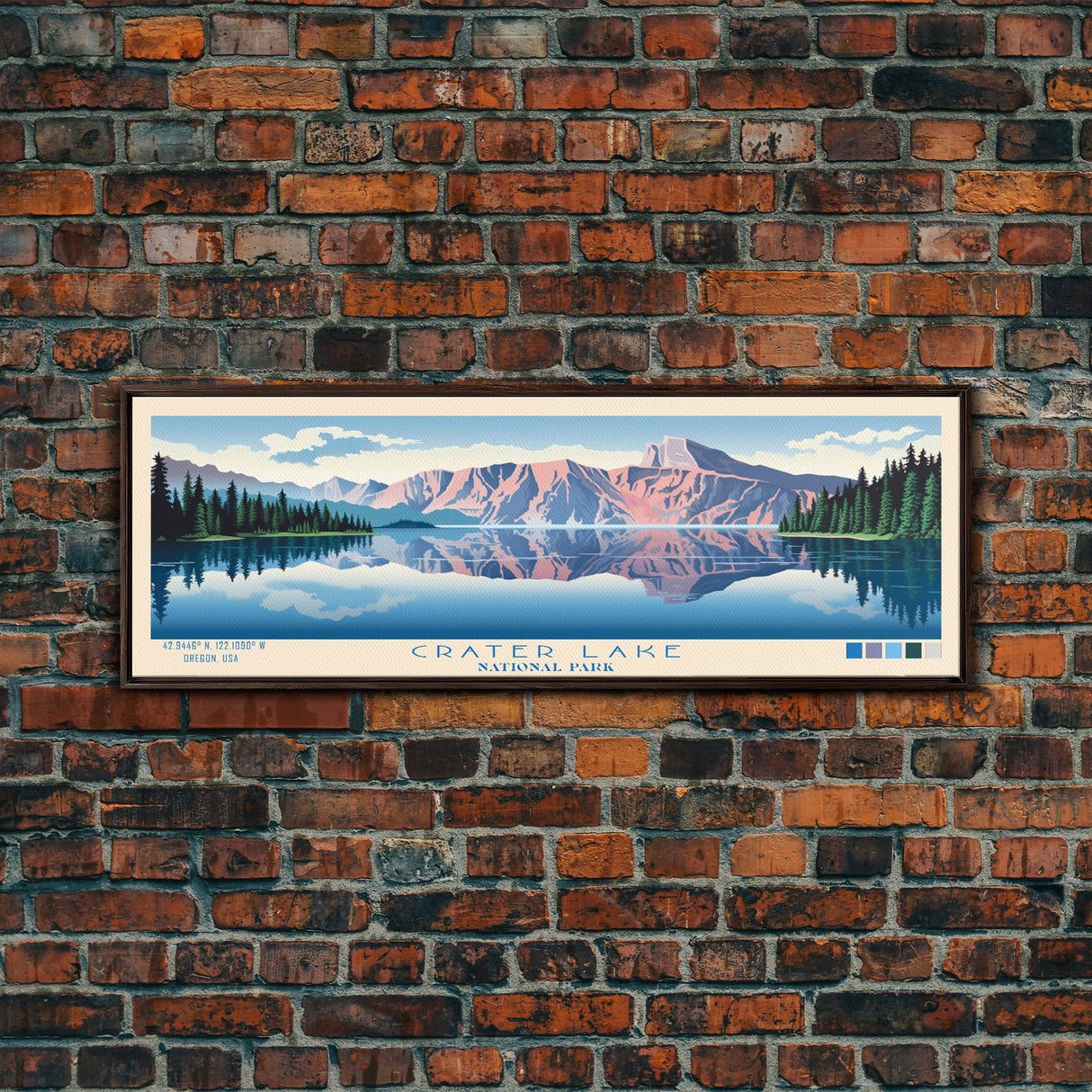 Crater Lake National Park, Panoramic Oregon Travel Art, National Park Print, Minimalist Travel Art, Midcentury Modern Style Landscape