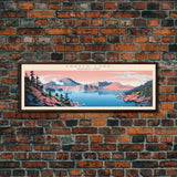 Crater Lake National Park, Panoramic Oregon Travel Art, National Park Print, Minimalist Travel Art, Midcentury Modern Style Landscape