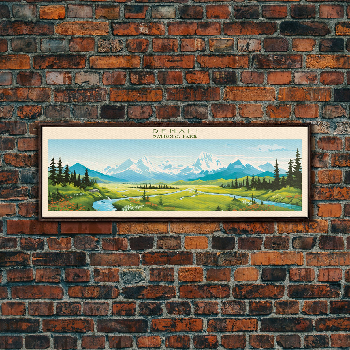 Denali National Park, Panoramic Alaska Travel Art, National Park Print, Minimalist Travel Art, Midcentury Modern Style Landscape