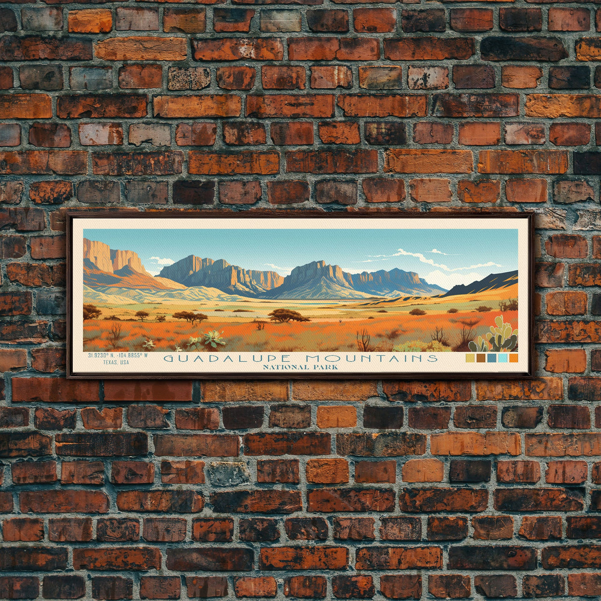 Guadalupe Mountains National Park, Panoramic Texas Travel Art, National Park Print, Minimalist Travel Art, Midcentury Modern Style Landscape