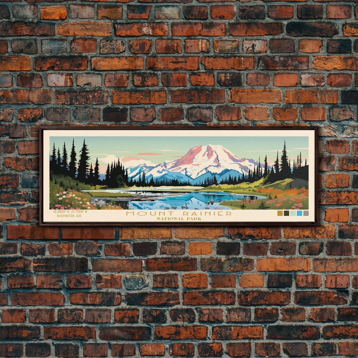 Mount Rainier National Park Panoramic Washington Travel Art, National Park Print, Minimalist Travel Art, Midcentury Modern Style Landscape