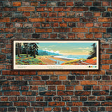 Olympic National Park Panoramic Washington Travel Art, National Park Print, Minimalist Travel Art, Midcentury Modern Style Landscape