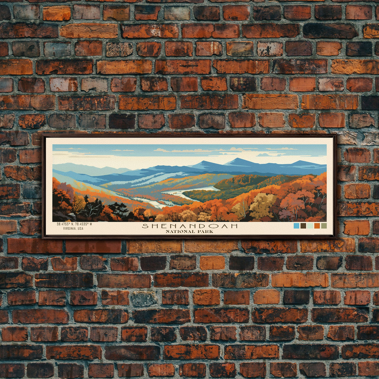 Shenandoah National Park Panoramic Virginia Travel Art, National Park Print, Minimalist Travel Art, Midcentury Modern Style Landscape