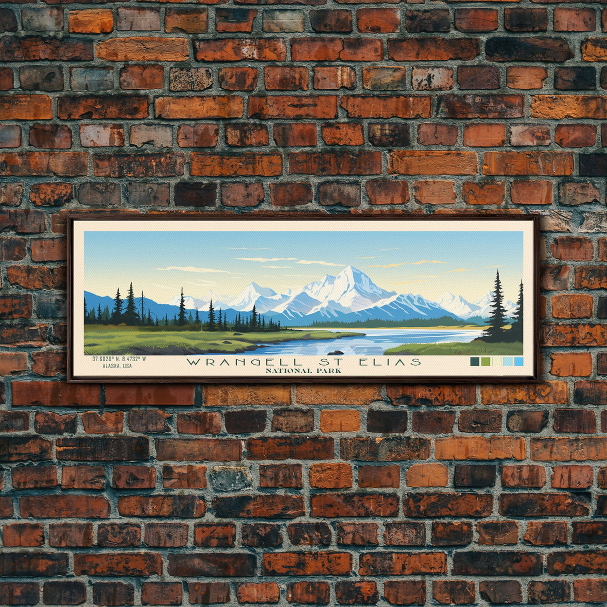 Wrangell St. Elias National Park Panoramic Alaska Travel Art, National Park Print, Minimalist Travel Art, Midcentury Modern Style Landscape