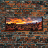 Photographic Panoramic of Arches National Park, Sunset Photography, National Park Art, Framed Canvas Print, Landscape Photography