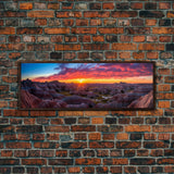 Photographic Panoramic of Badlands National Park, Sunset Photography, National Park Art, Framed Canvas Print, Landscape Photography