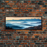 Photographic Panoramic of Blue Ridge Mountains National Parkway, Sunset Photography, Wall Art, Framed Canvas Print, Landscape Photography