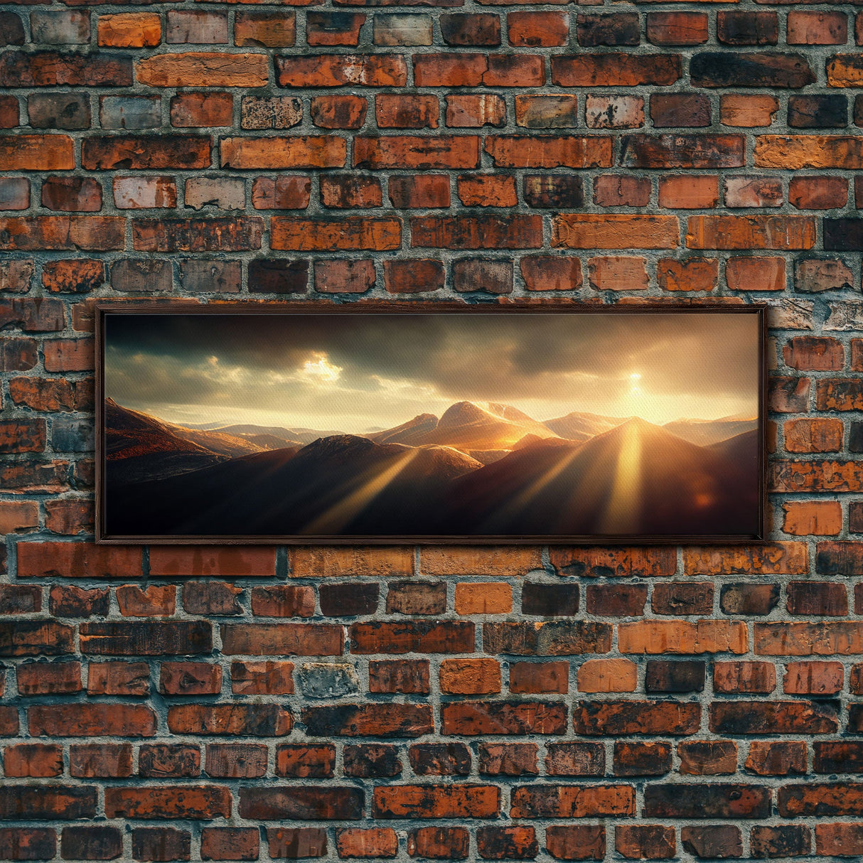 Sunrise Over The Mountains, Ready To Hang Canvas Print, Panoramic Art, Above Bed Art, Above Couch Art, Above Sofa Landscape Decor