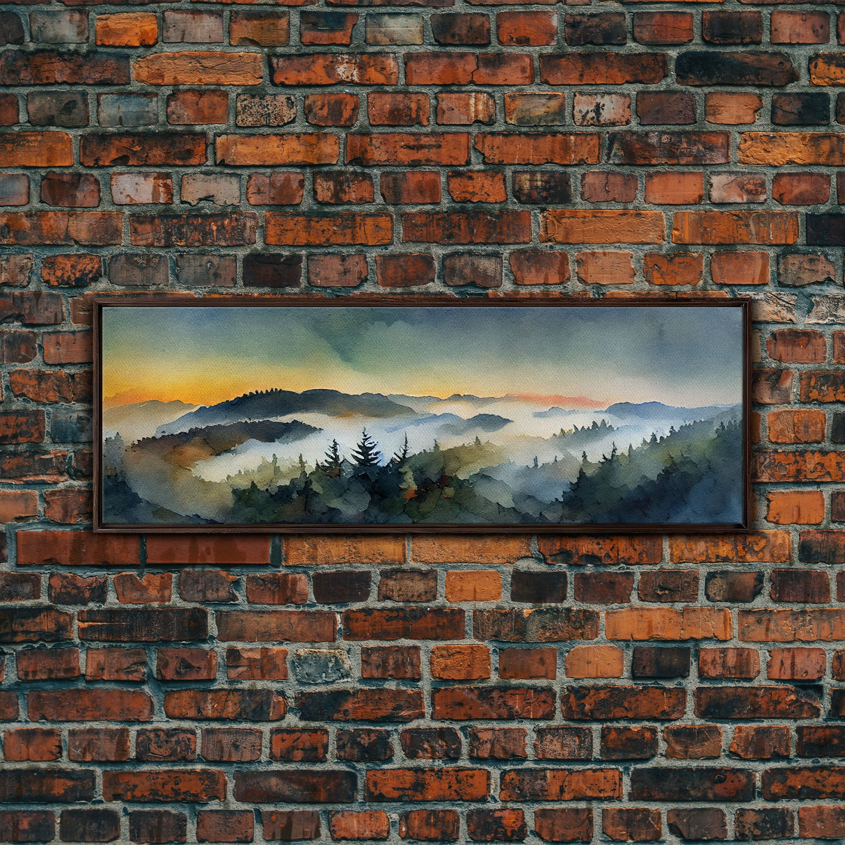 Beautiful Watercolor Landscape, Ready To Hang Canvas Print, Panoramic Art, Above Sofa Wall Art