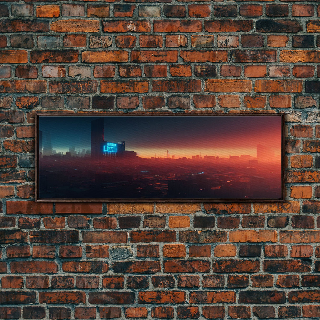 Cyberpunk Cityscape, Ready To Hang Canvas Print, Panoramic, Cyberpunk Concept Art, Cityscape at Sunset, Cool mancave art, gift for him