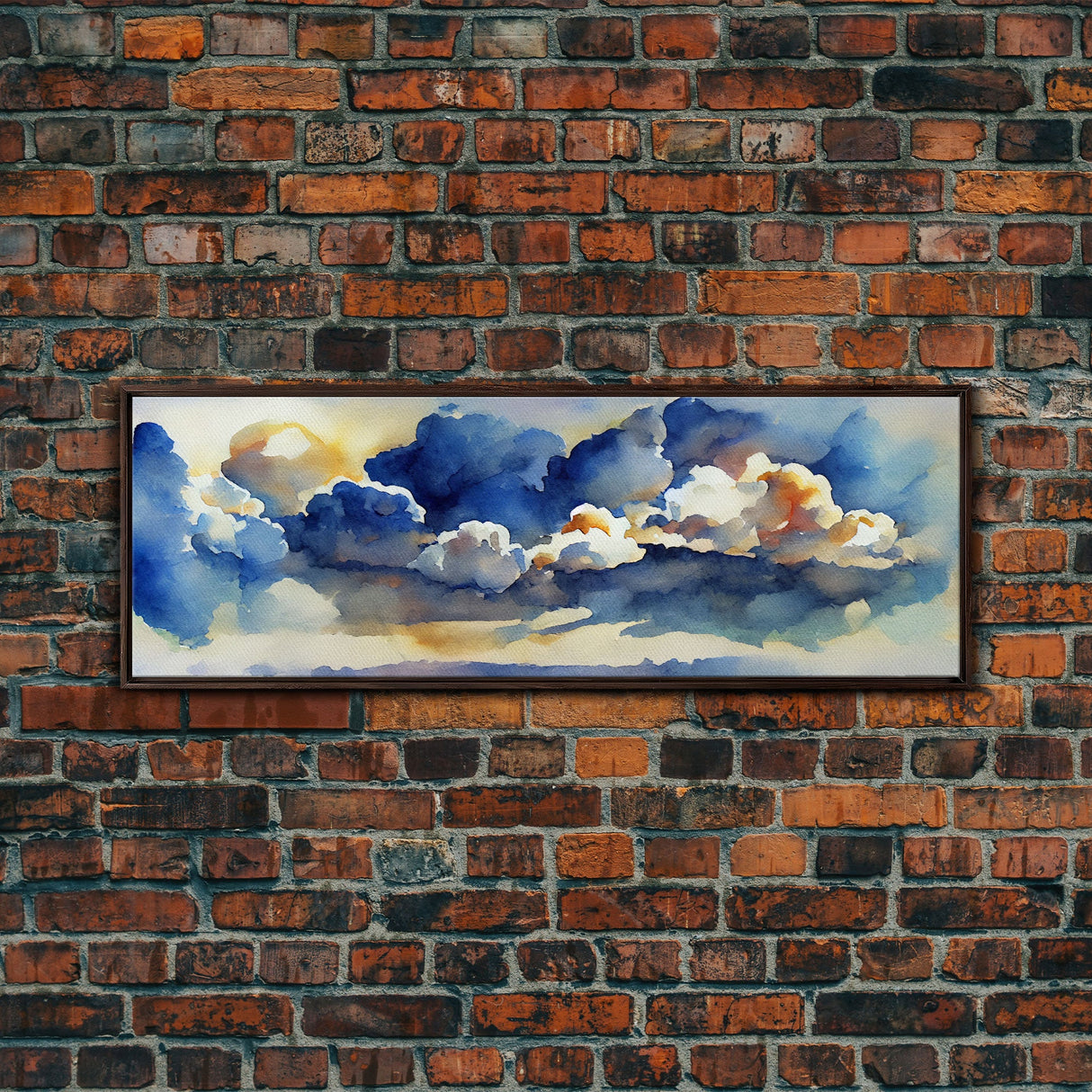 Whimsical Clouds Wall Decor, Ready To Hang Canvas Print, Panoramic, Clouds and Blue Sky, Guest Room Art, Minimalist Decor