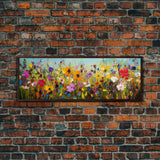 Panoramic Wildflowers Canvas Print, Beautiful Ultra-Wide Wall Art, Original Flower Painting, Floral Art, Botantical Wall Art, Oil Painting