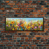 Panoramic Wild Flower Mural Canvas Print, Framed Wall Art, Minimalist Decor, Abstract Oil Painting Of Flowers, Floral Art